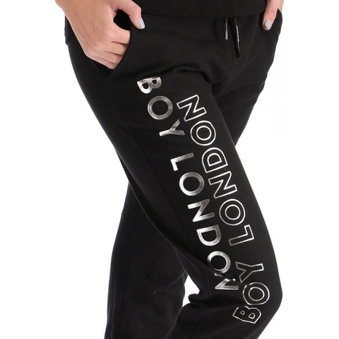Pants Jogger Negro De Dama Letras Foil Plateadas Boy London