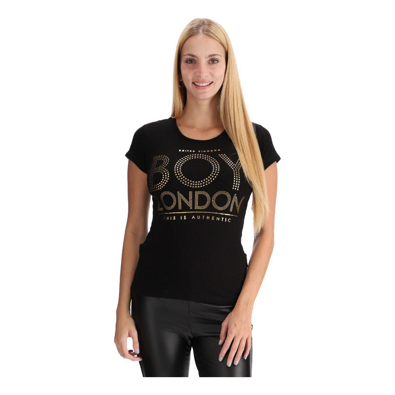 Playera Mujer De Algodon Pedreria Letras Boy London