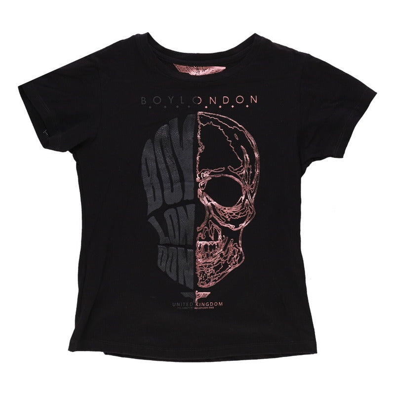 Playera Negra Mujer Silueta De Craneo Texturizado Boy London