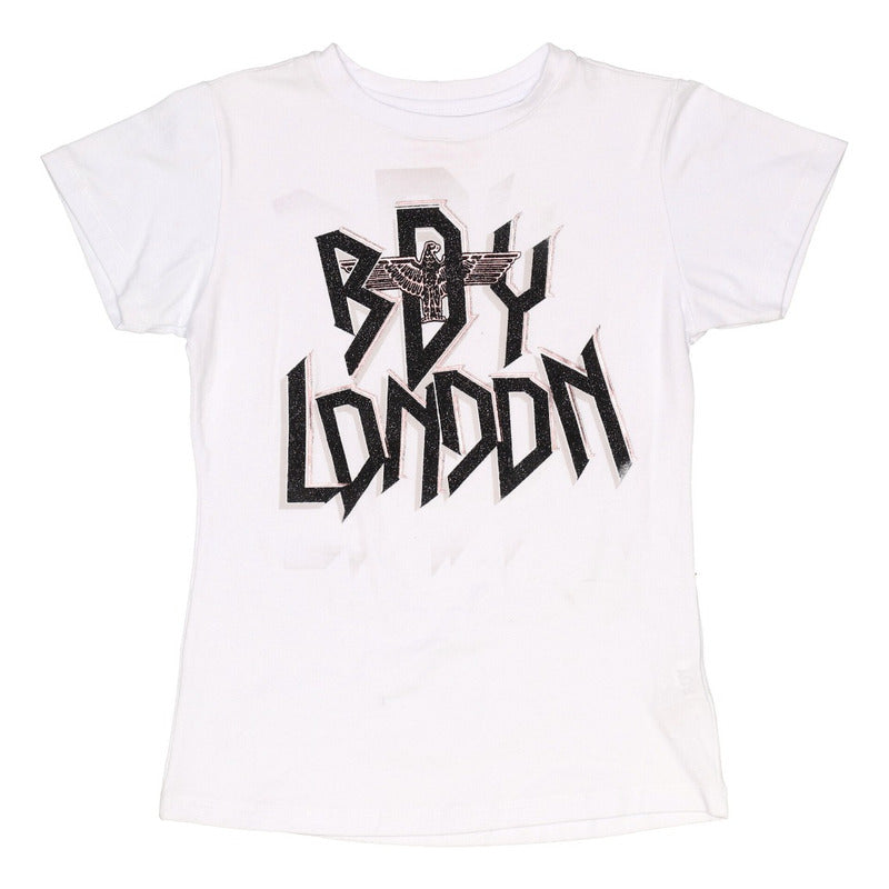 Playera Blanca Mujer Foil Rosa Letras Brillantes Boy London