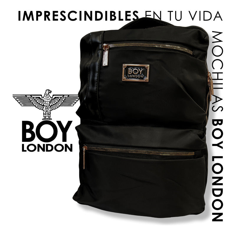 Mochila Negra Casual Urbana Cierres Rosa Metálico Boy London