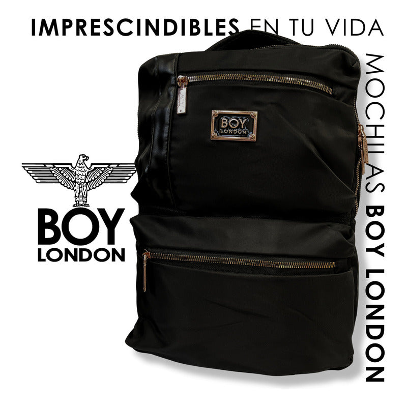 Mochila Negra Casual Urbana Cierres Rosa Metálico Boy London Color Negro Y Rosa Diseño De La Tela Lisa