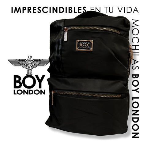 Mochila Negra Casual Urbana Cierres Rosa Metálico Boy London Color Negro Y Rosa Diseño De La Tela Lisa Liso