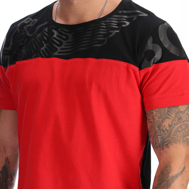 Playera Manga Corta Roja Y Negro Hombre Estampado Boy London