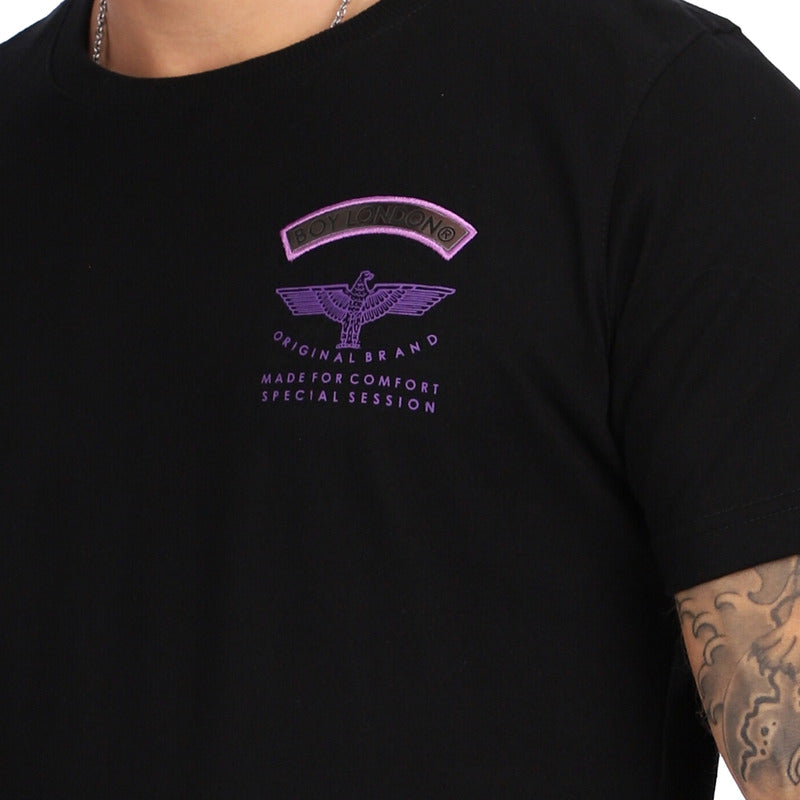 Playera Negra Hombre Holográfica Águila Morada Boy London