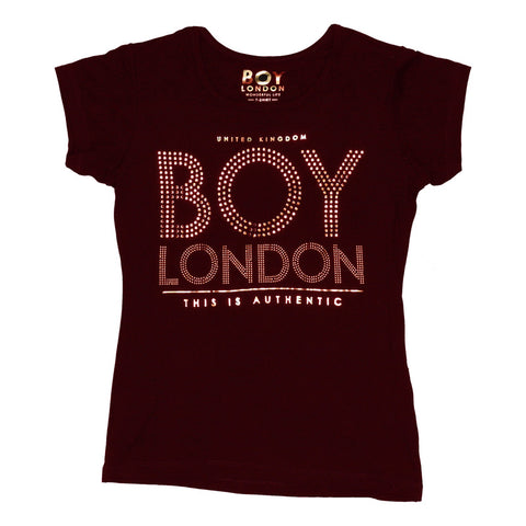 Playera Boy London Mujer Vino Pedrería Rose Gold UK