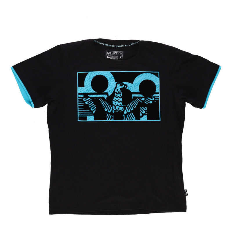 Playera Negra Hombre Estampado Azul Y Terciopelo Boy London