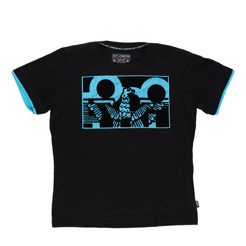 Playera Negra Hombre Estampado Azul Y Terciopelo Boy London
