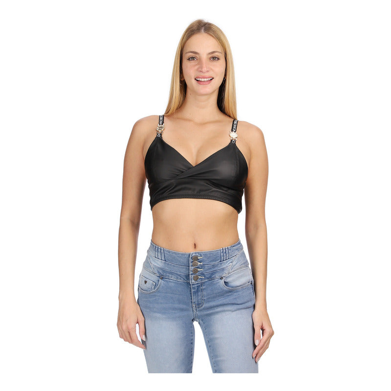 Crop Top Cruzado Vinipiel Para Dama Con Escote Boy London