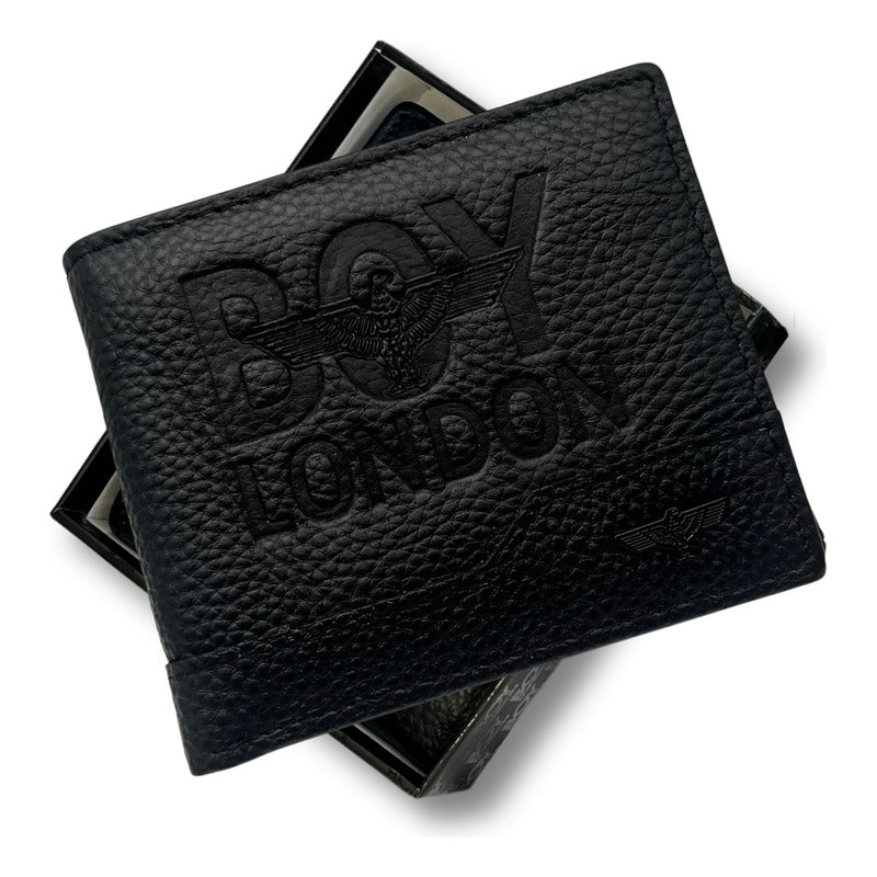 Cartera De Piel Plegable Negra Compacta Hombre Boy London