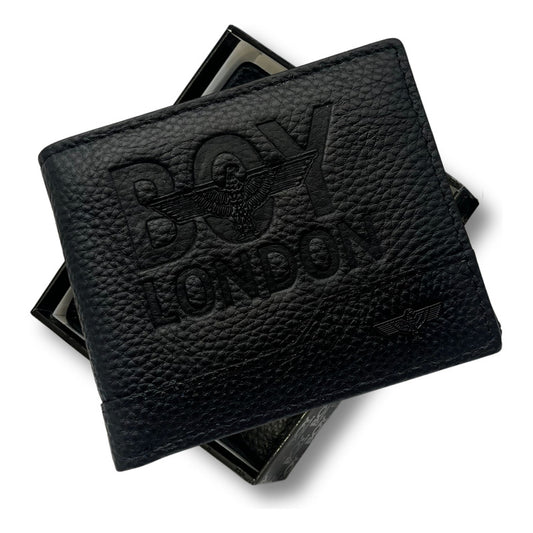 Cartera De Piel Plegable Negra Compacta Hombre Boy London