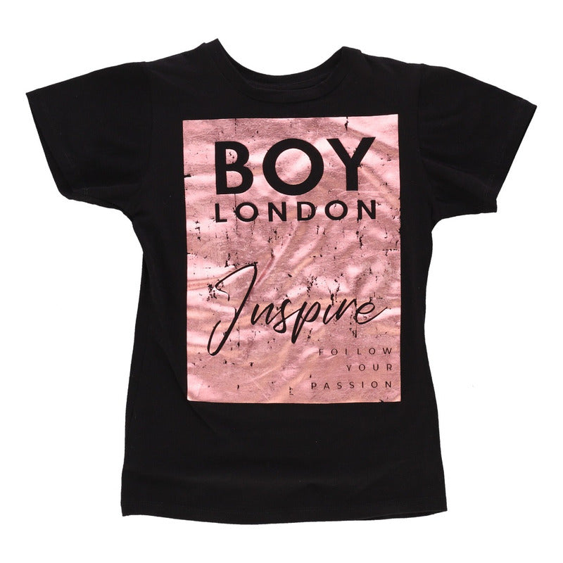 Playera Negra Mujer Foil Rosa Inspire De Algodon Boy London