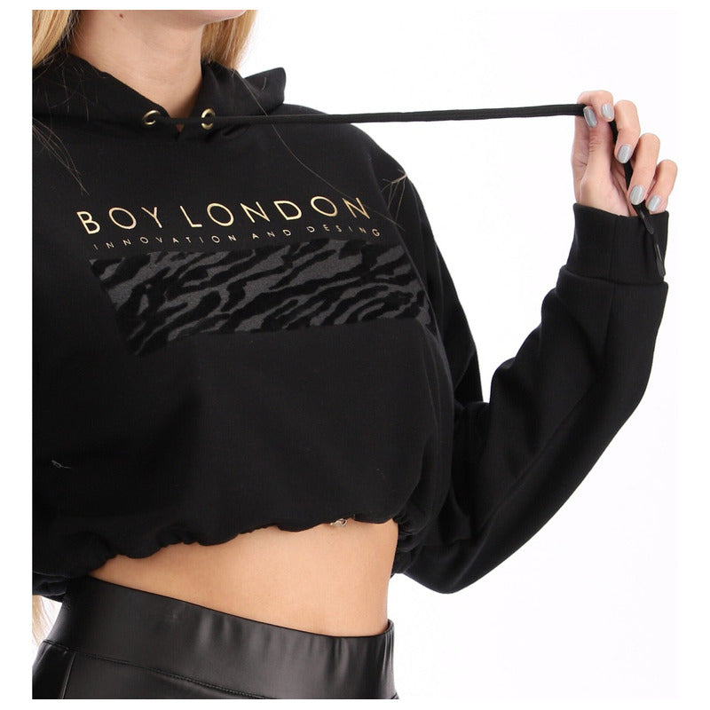 Sudadera Crop Top Ombliguera Estampado Terciopelo Boy London