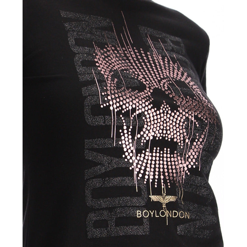 Playera Negra Mujer Craneo Texturizado Brillos Boy London