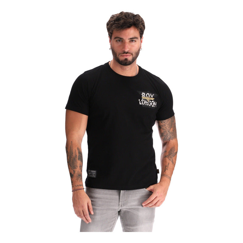 Playera Manga Corta Hombre Estampado Metalico Hd Boy London