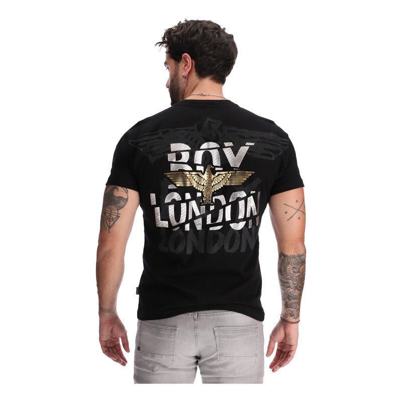 Playera Manga Corta Hombre Estampado Metalico Hd Boy London