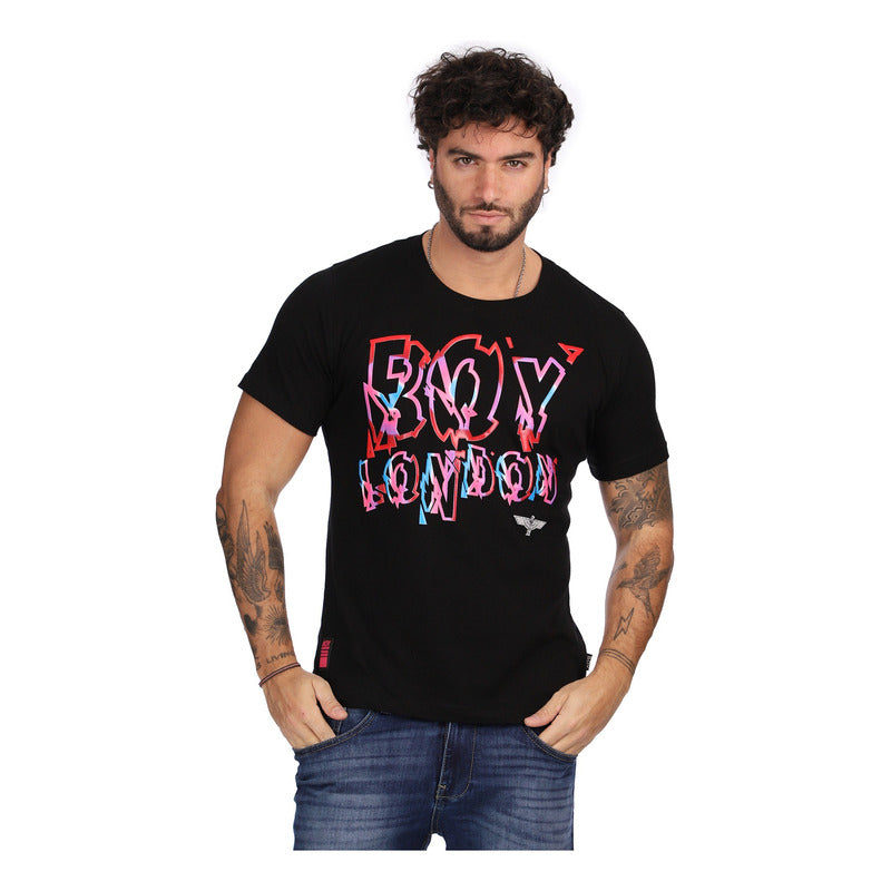 Playera Negra Para Hombre Letras De Colores Boy London