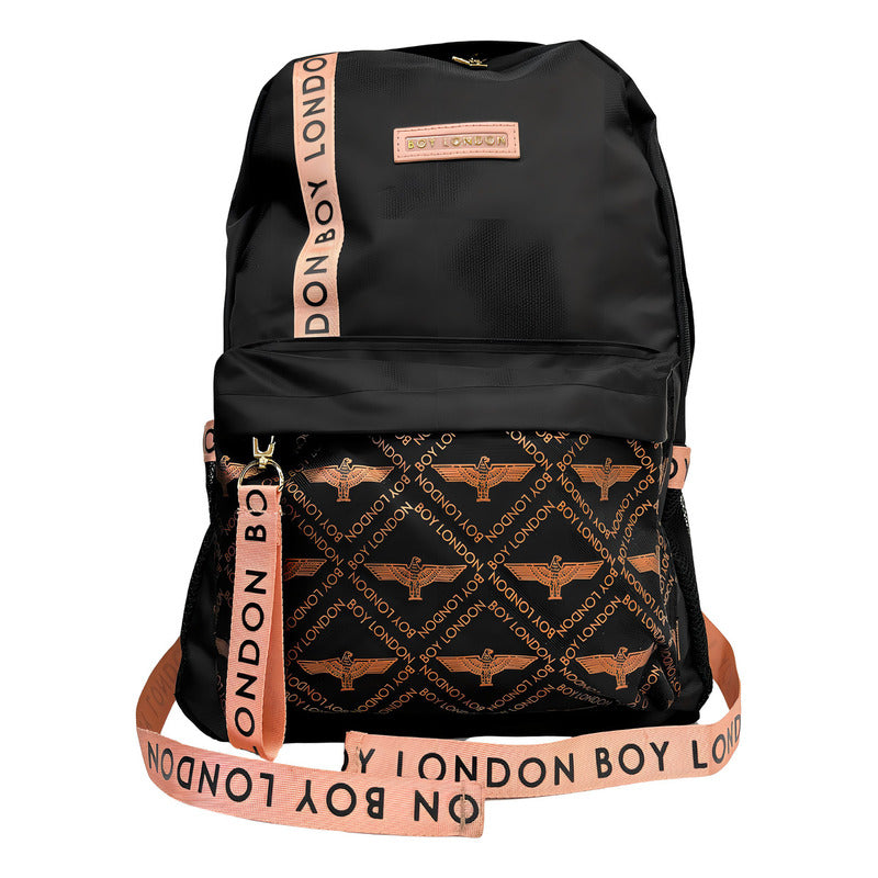 Mochila Juvenil De Moda Casual Escolar Negro Y Rosa Kawaii Boy London Diseño De La Tela Lisa
