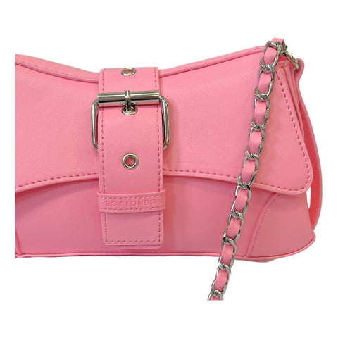Mini Bolsa Rosa Bandolera Crossbody De Mano Boy London Rosa Liso Metalicos