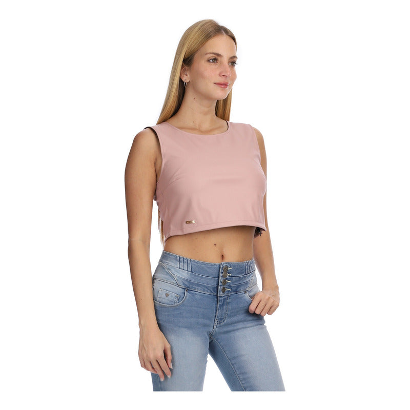 Blusa Crop Top Rosa Vinipiel Ombliguero De Dama Boy London