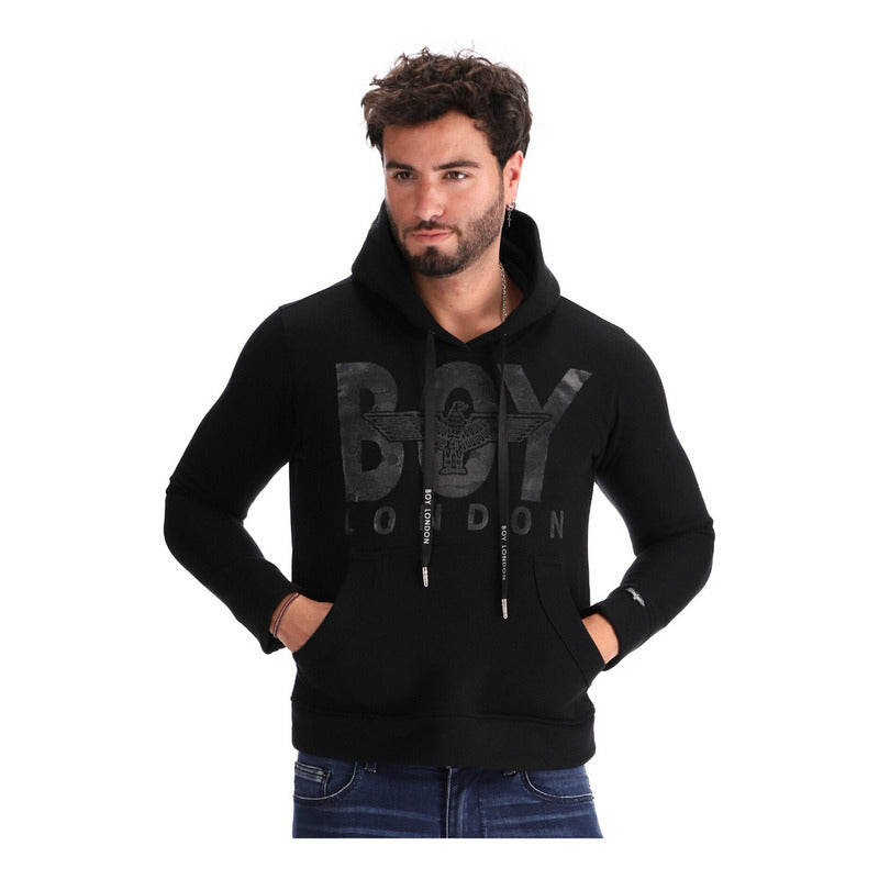 Sudadera Hoodie Negra Flok Plata Salpicado Hombre Boy London