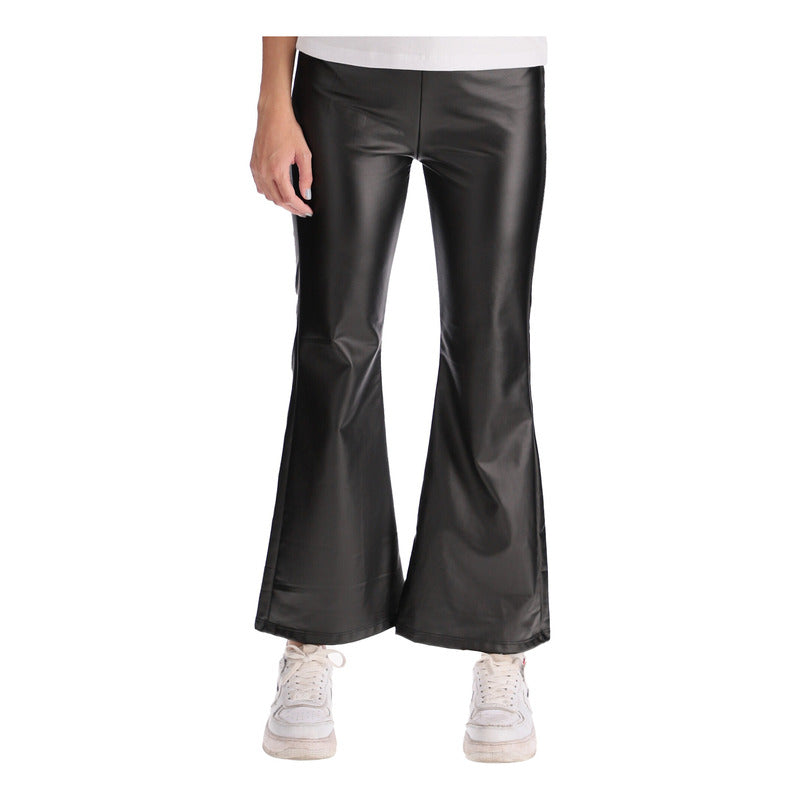 Pantalón Negro Acampanado Para Mujer De Vinipiel Boy London