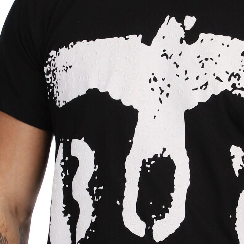 Playera Negra Manga Corta Estampado Águila Blanca Boy London