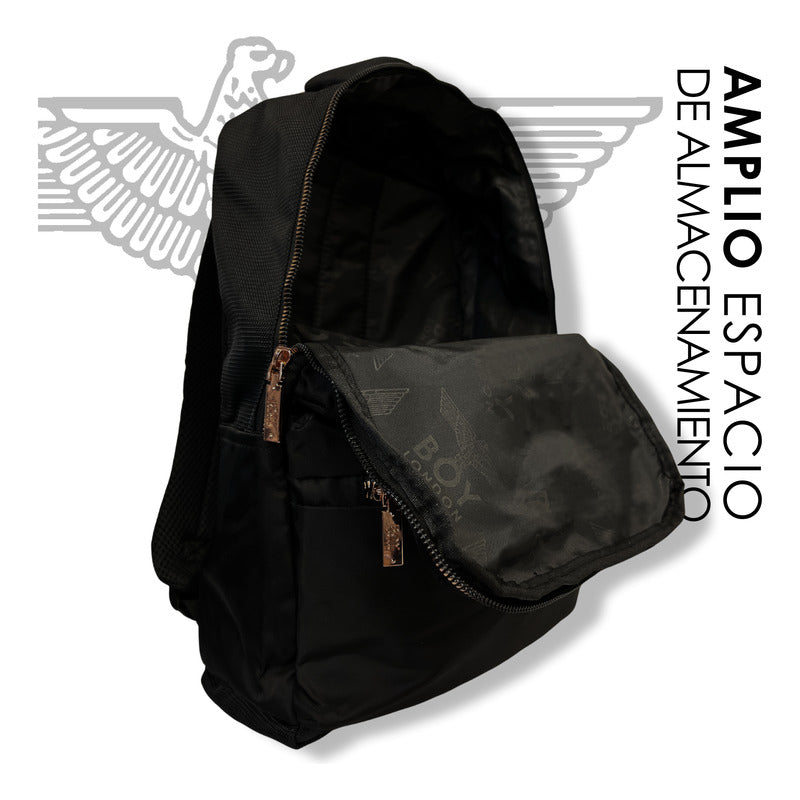 Mochila Negra Casual Urbana Cierres Rosa Metálico Boy London