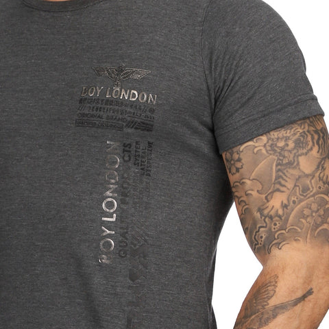 Playera Gris Hombre Manga Corta Estampado Foil Boy London Negro Extra Grande Liso