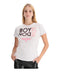 Playera Blanca de Mujer Letras Con Brillos Negros Boy London