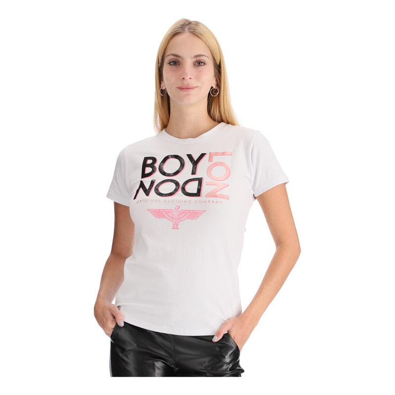 Playera Blanca Mujer Letras Con Brillos Negros Boy London