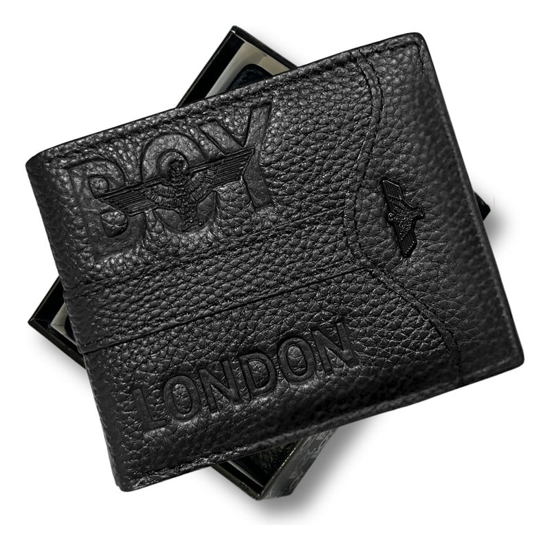 Cartera Negra De Piel Plegable Hombre Original Boy London