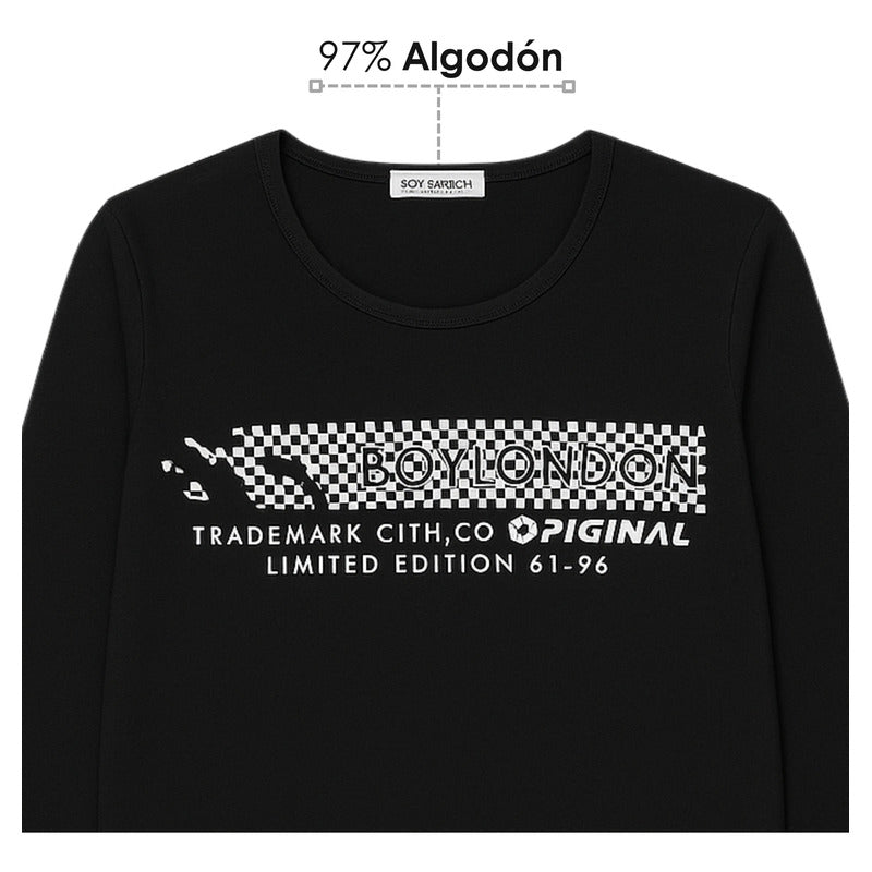 Playera Negra De Dama Manga Larga Boy London Original