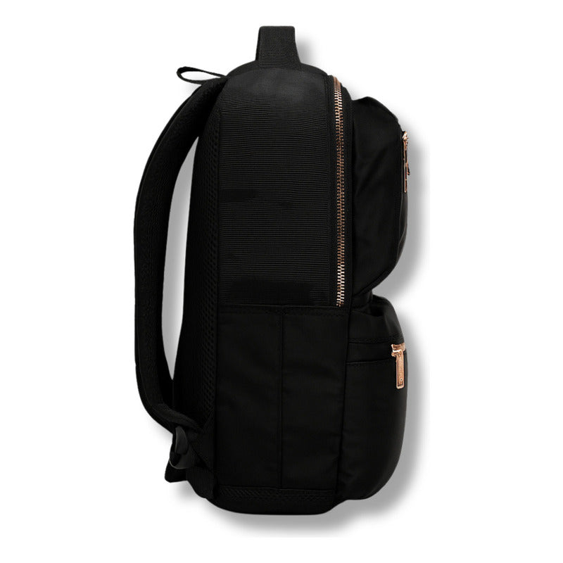 Mochila Negra Casual Urbana Cierres Rosa Metálico Boy London Color Negro Y Rosa Diseño De La Tela Lisa