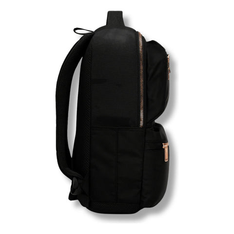 Mochila Negra Casual Urbana Cierres Rosa Metálico Boy London Color Negro Y Rosa Diseño De La Tela Lisa Liso