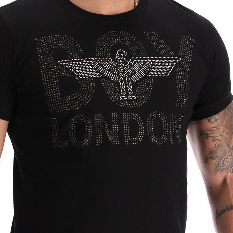 Playera Negra De Hombre Pedreria Letras Y Logo Boy London