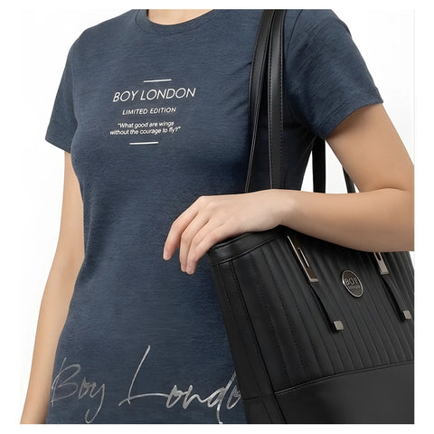 Bolsa Tote Boy London Negra Mujer Textura Capitonada Negro