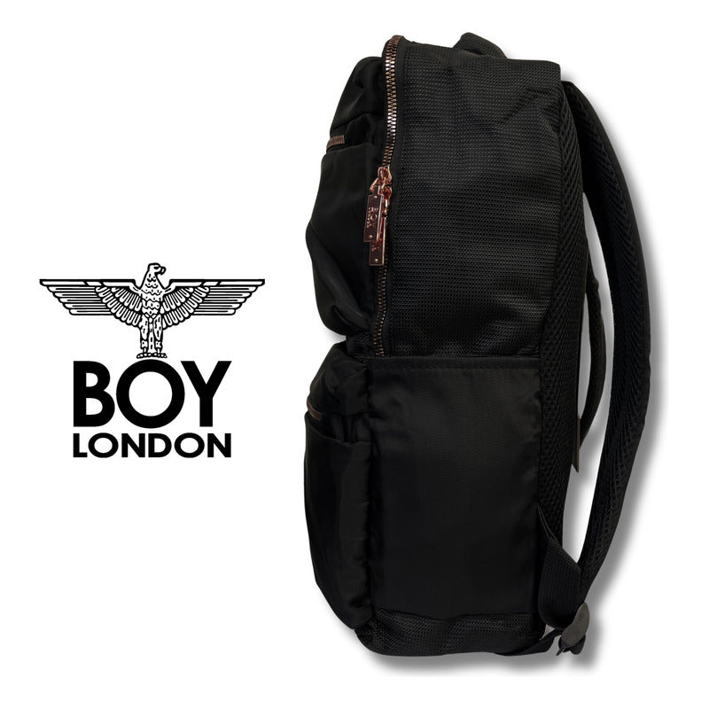 Mochila Negra Casual Urbana Cierres Rosa Metálico Boy London