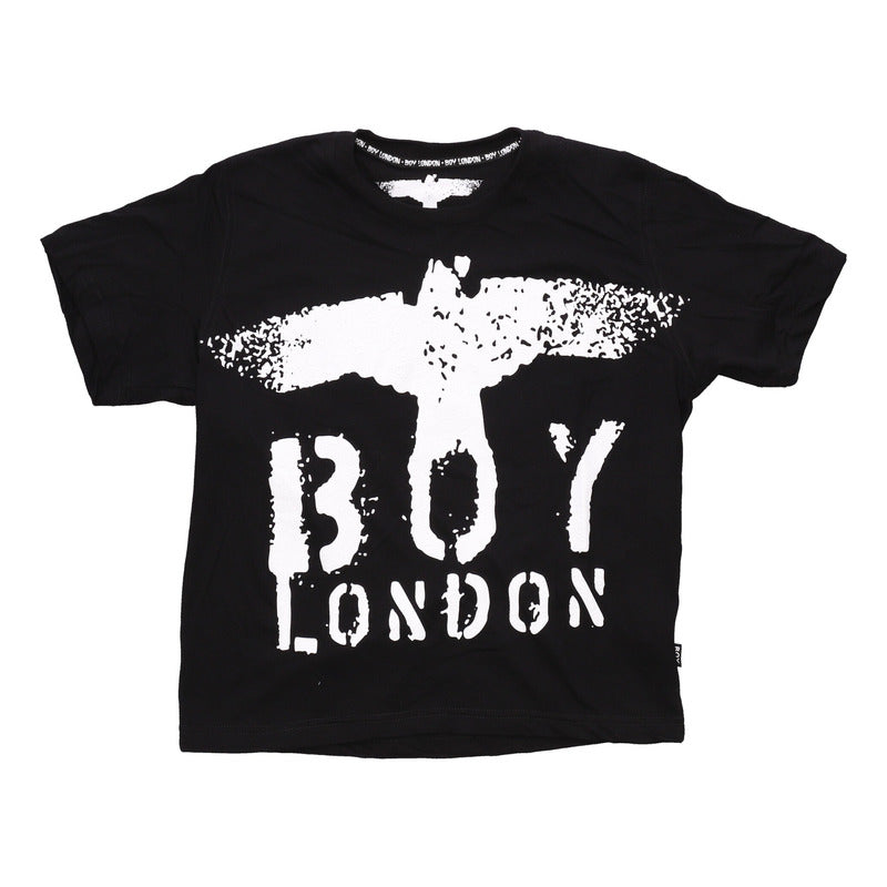Playera Negra Manga Corta Estampado Águila Blanca Boy London