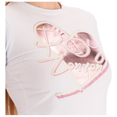 Playera Blanca Mujer Brillos Foil Rosa Algodon Boy London