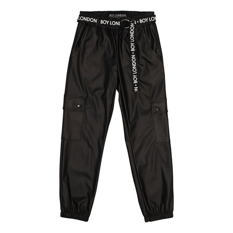 Pantalon Vinipiel Jogger Negro Cinturon Bolsillos Boy London
