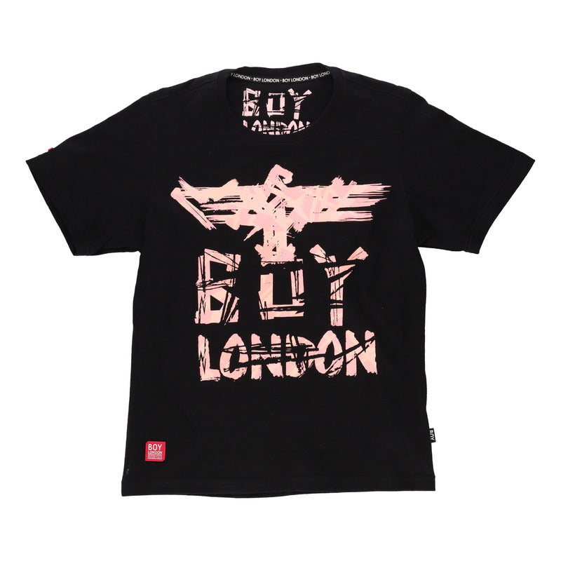 Playera Negra Manga Corta Hombre Estampado Rosa Boy London