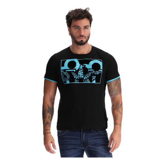Playera Negra Hombre Estampado Azul Y Terciopelo Boy London