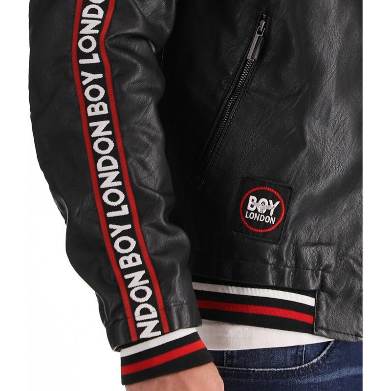 Chamarra Vinipiel Hombre Biker Lineas Rojo Blanco Boy London