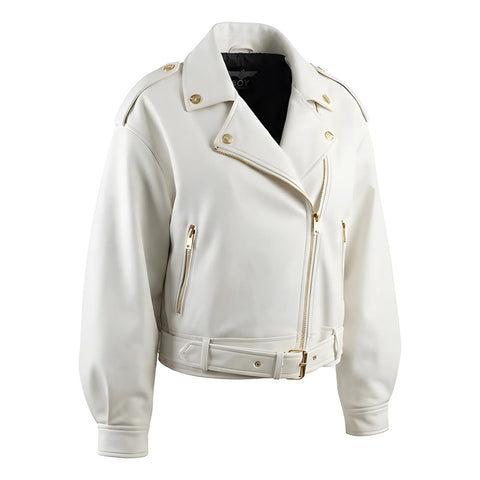 Chamarra De Vinipiel Biker Blanca Dama Boy London