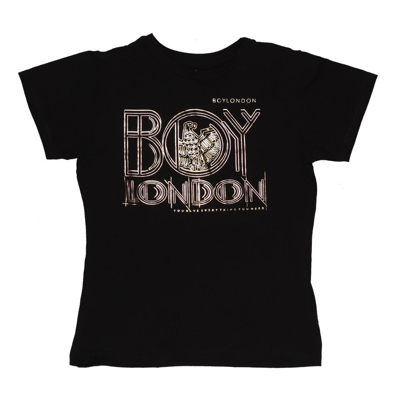 Playera Negra Mujer Letras Rose Gold Foil Oro Boy London