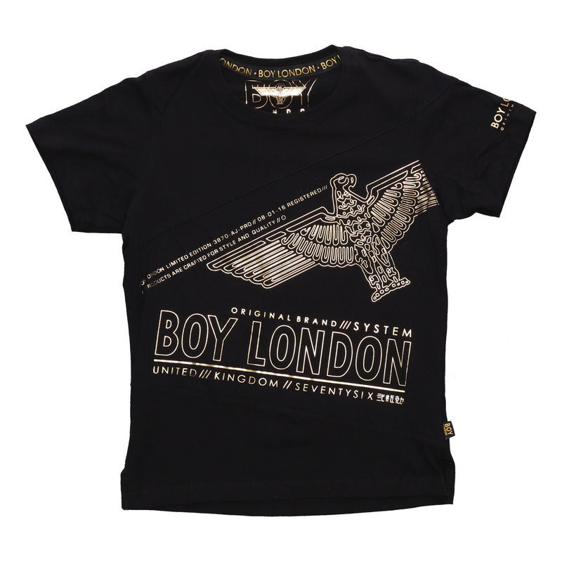 Playera Negra Hombre Estampado Foil Águila Dorada Boy London