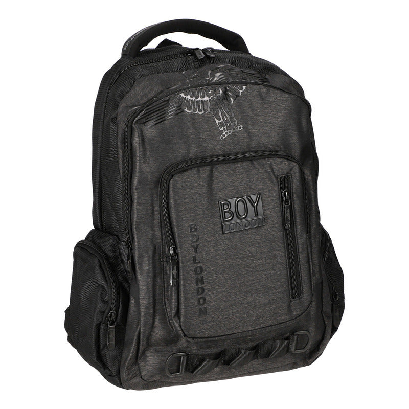 Backpack Mochila Reforzada Casual Escolar Boy London Color Negro Diseño De La Tela Liso