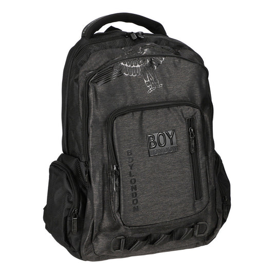 Backpack Mochila Reforzada Casual Escolar Boy London Color Negro Diseño De La Tela Liso