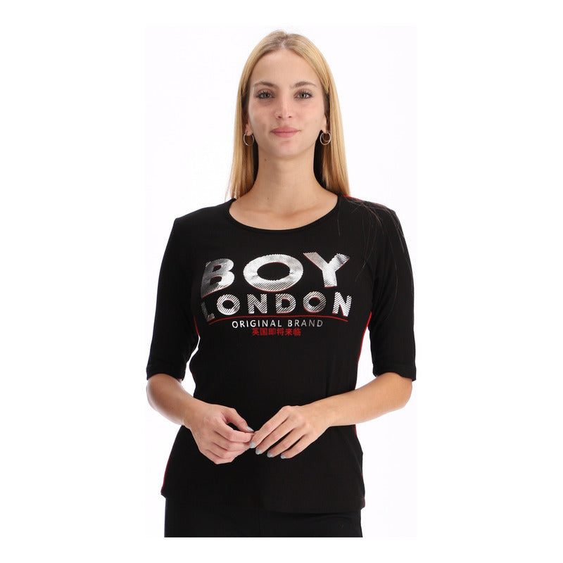 Playera De Mujer Letras Plateadas Original Brand Boy London